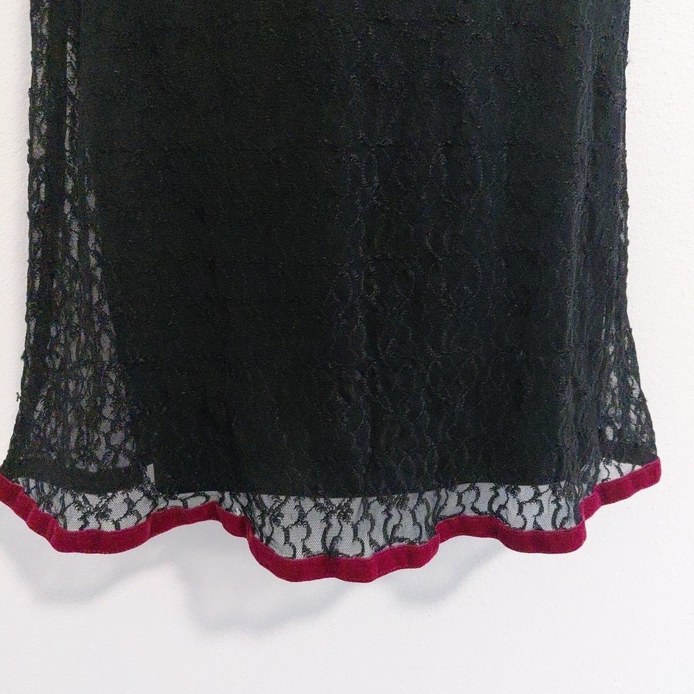 VTG Betsey Johnson Slip Dress Black Lace Rose Ditsy Neckline Velvet Trim Large - Picture 4 of 16
